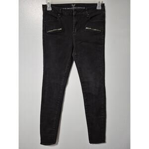 19v69 Italia Versace Black Denim Jeans Women's 29/8 Skinny Leg Zip Front accents
